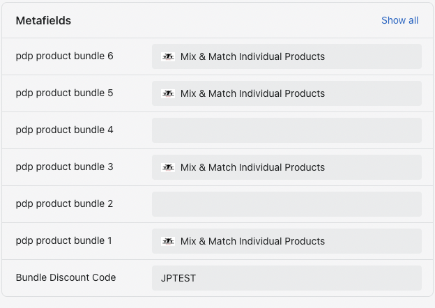 Note that the 2nd and 4th are left blank. This will still work and 4 bundle selection prompts will still show on the product page.